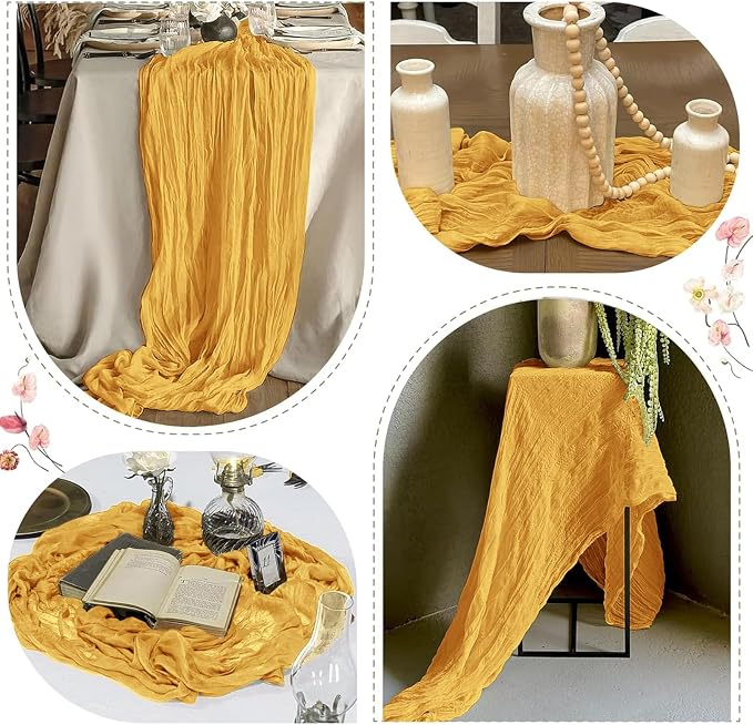 25 Pack Gold Polyester Gauze Table Runner, 17 x 108 Inch, Bohemian Style - Image 6