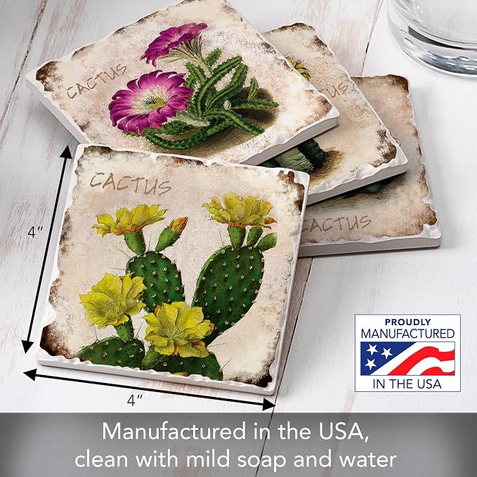 Thirstystone Cactus Flowers 4 Pack Assorted Tumbled Tile Stone Coasters | 4" - Image 3