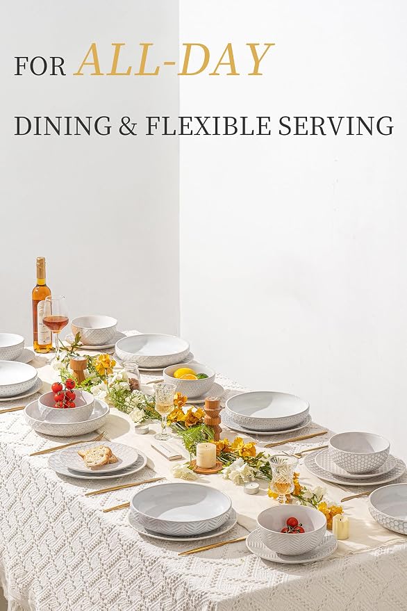 FOBENTA 24-Piece Ceramic Dinnerware Set, Large Plates and Bowls Set - Image 4