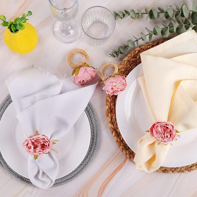 Handcraft Flower Napkin Rings Set of 6, Valentine's, Thanksgiving - Image 5