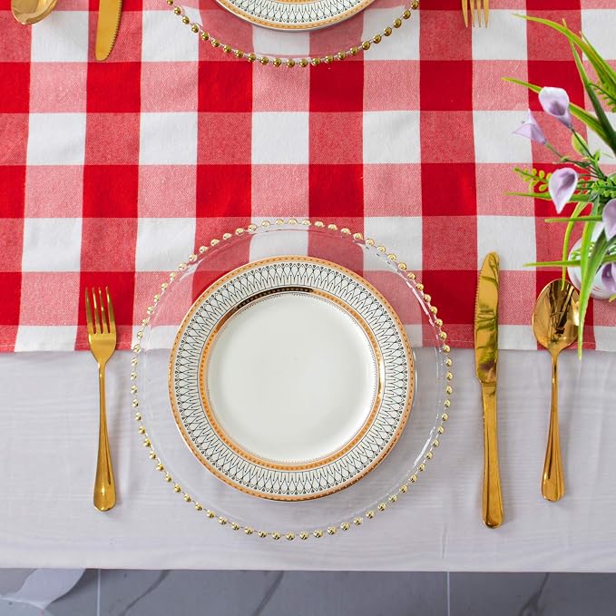 ShinyBeauty 6pcs Red & White Checked Table Runners 72 inches Long Classic - Image 2