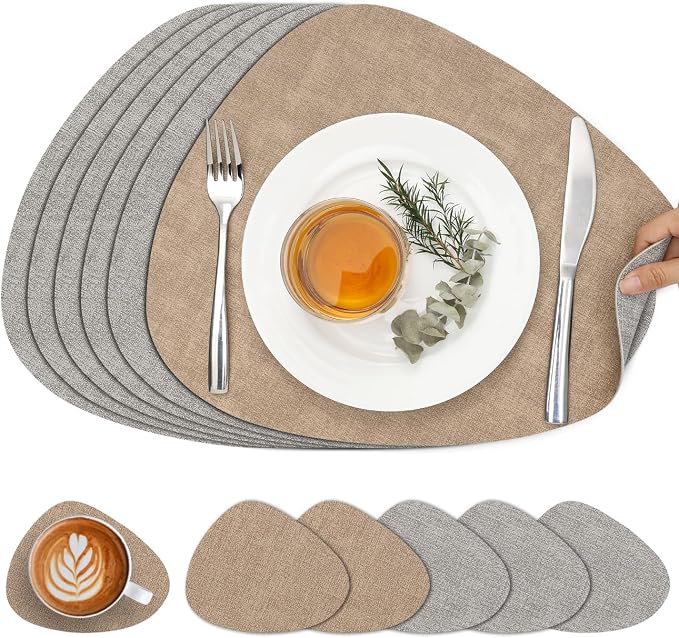 Faux Leather Placemats Set of 6, Dual Sided by Chitomars
