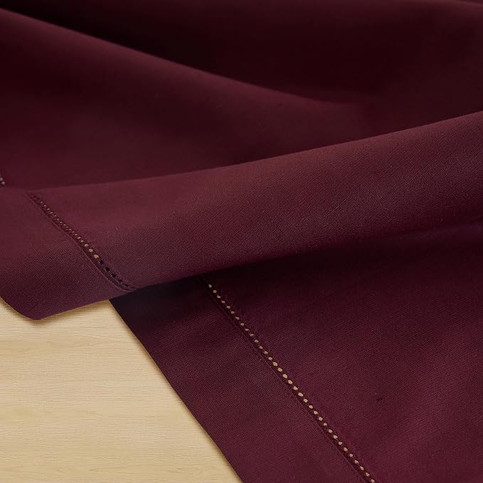 Solino Home Cotton Linen Dining Table Runner Wine Hemstitch, 14 x 108 in | - Image 7