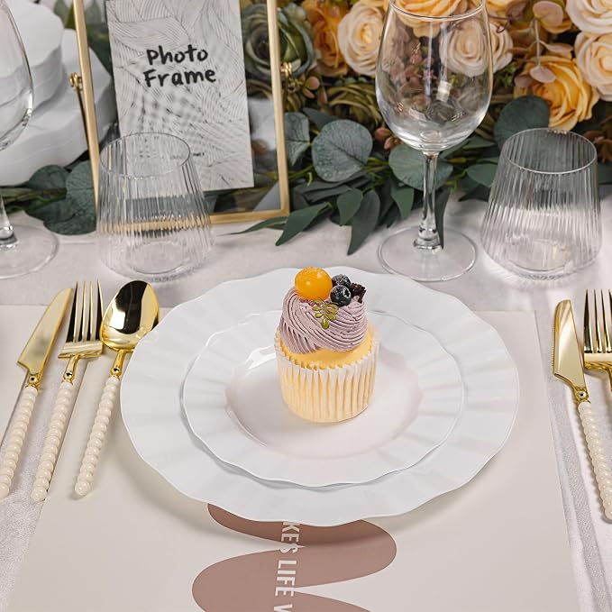 60 Pcs White Plates, Wave Edge Design Disposable Plastic Plates | Disposable - Image 4