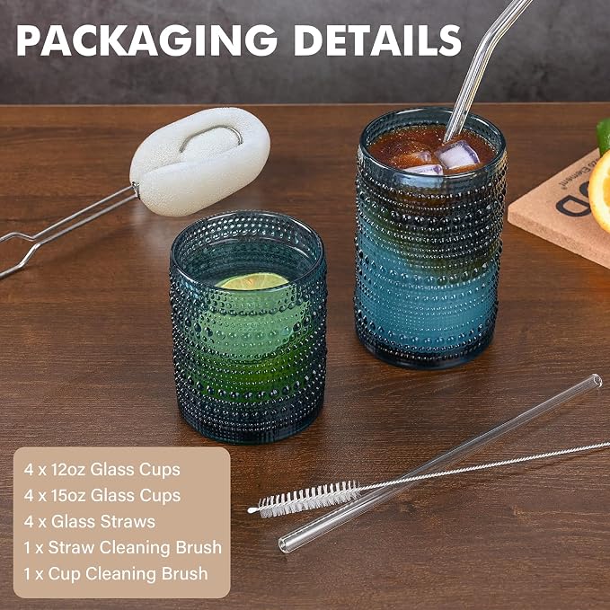 ZMOWIPDL 12oz & 15oz Hobnail Drinking Glasses, - Image 3