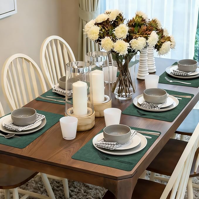 Maxpearl Faux Leather Placemats Set of 4, Dark Green | Waterproof - Image 2