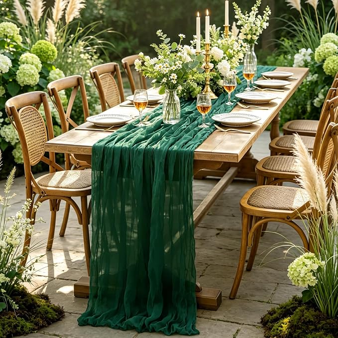 6Pcs Christmas Table Runner, 10FT Cheesecloth Emerald Green Table Runners - Image 6