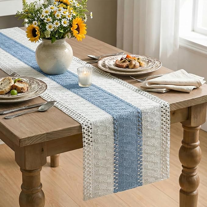 Artoid Mode Sky Blue Farmhouse Rustic Table Runner 12x120 Inch | Seasonal - Image 4