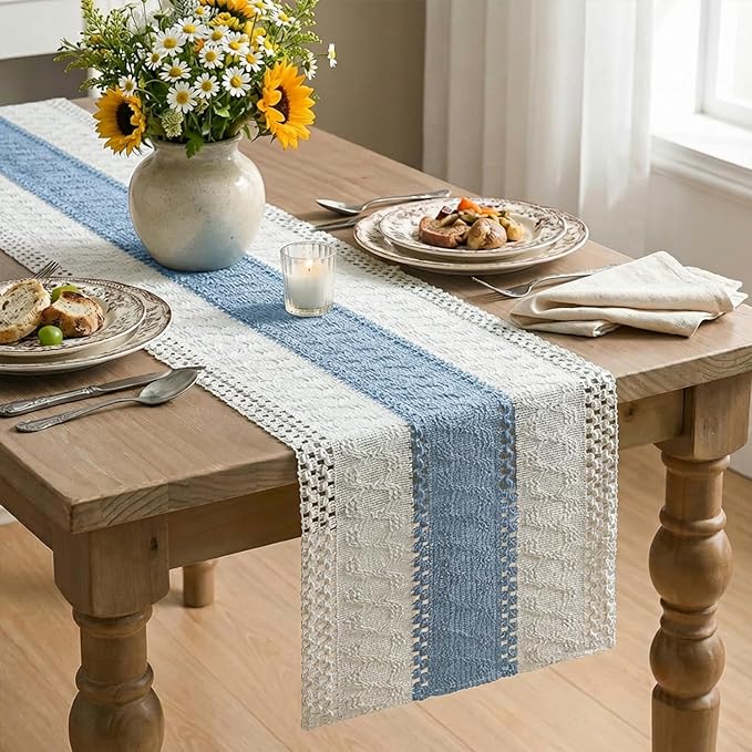 Artoid Mode Sky Blue Farmhouse Rustic Table Runner 12x90 Inch | Seasonal - Image 4
