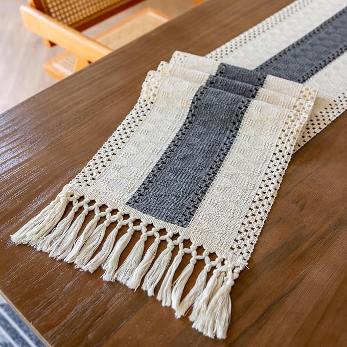 EMMTEEY Boho Table Runner with Tassels 94 Inches Long, Scratch & Heat Resistant - Image 6