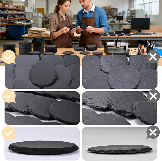 24 PCS Slate Drink Coasters Bulk, MAPRIAL 4 Inch Round Black Rustic Stone - Image 3