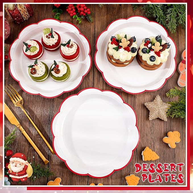 NatNarr 30 Pcs Red and White Paper Plates, 7 Inch White Plates - Image 4