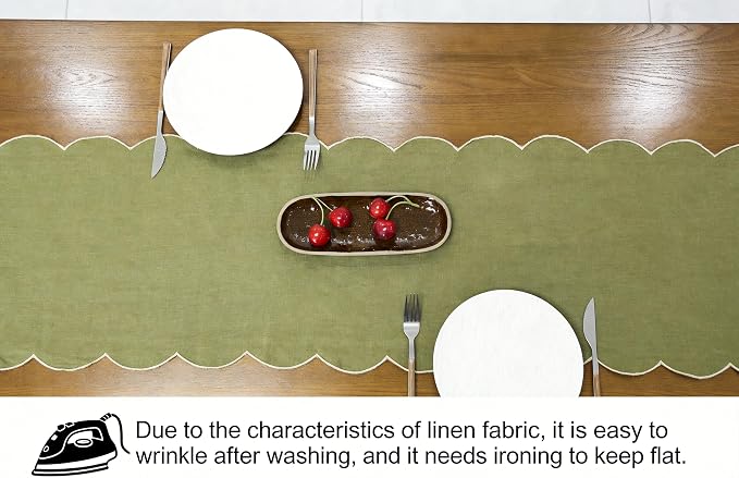 100% Natural Linen Rustic Scalloped Embroidery Table Runner 90 Inches Long - Image 5