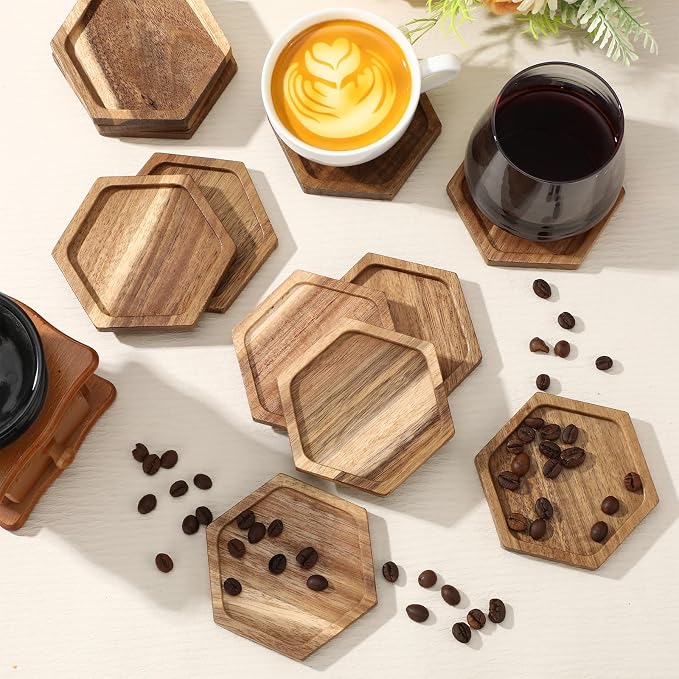 Zhehao 16 Pcs Acacia Wood Coasters Bulk 4 Inch Wooden Stackable Reusable Drink - Image 5