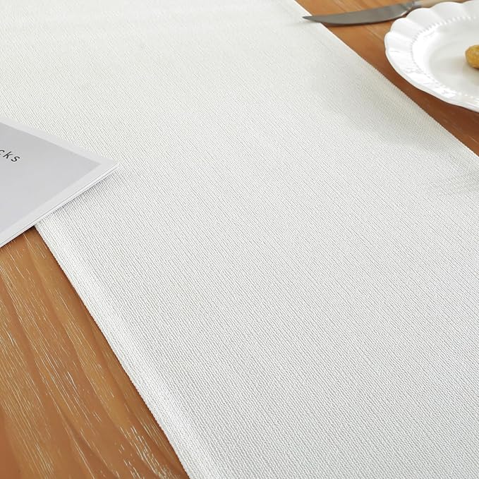Laolitou White Table Runners 72 Inches Long, Burlap Linen Texture Farmhouse - Image 4
