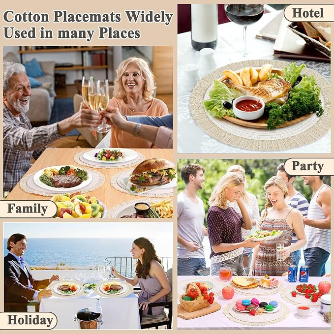 Round Placemats Set of 4 Table Mats 13Inch Washable Cotton Heat Resistant - Image 7