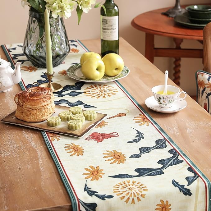bilin gaier Designer French Linen Long Table Runner, Floral Pattern, Dining - Image 9