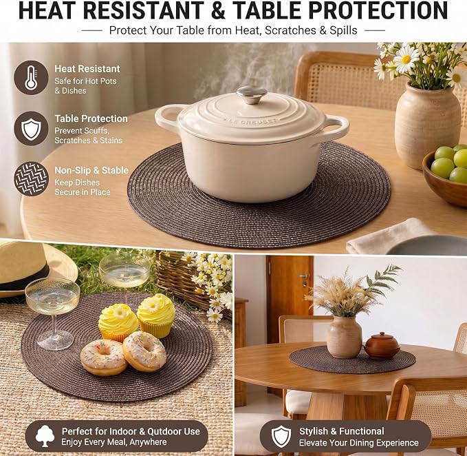 FunWheat Round Braided Placemats Set of 4 Table Mats - Image 7