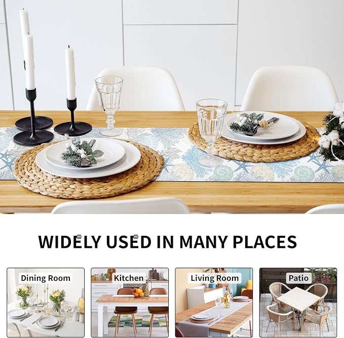 Coastal Table Runner 13x36 Inch Blue Summer Beach Nautical Table Runners Modern - Image 3
