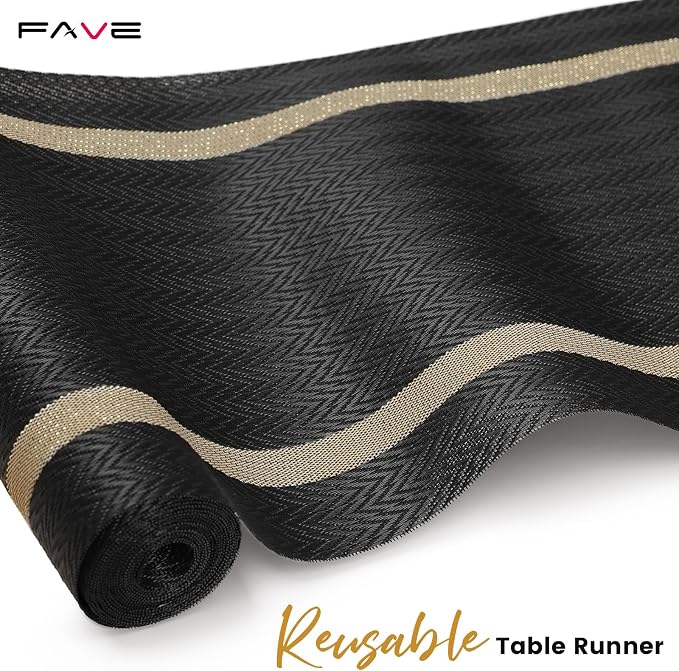 FAVE Woven Black Table Runner Woven - Image 8