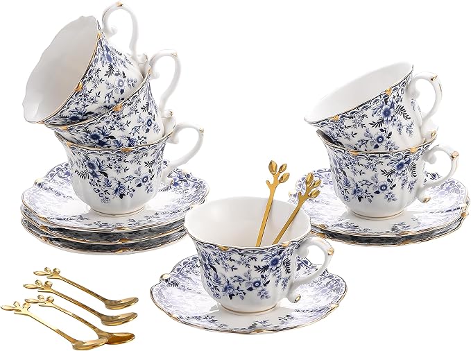 Country Roses Porcelain Tea Cup and Saucer Set by Unknown