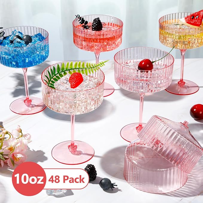 Jingmore 48 Pcs Ribbed Martini Glasses 10 oz Disposable Plastic Vintage Ribbed - Image 3