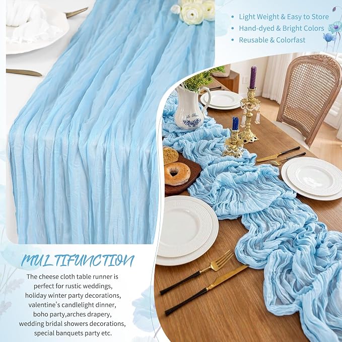 Showgeous 18 Pack Baby Blue Cheesecloth Table Runner, 17 x 108 Inches | Boho - Image 4