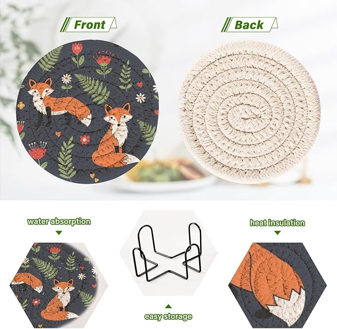 Fox Flower Black Pattern Coasters - Image 4