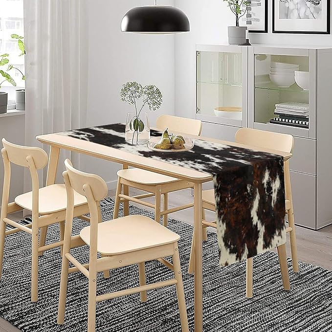 Cow Skin Print Table Runner, Cotton Linen Rustic Cottage Country Farm Animal - Image 3