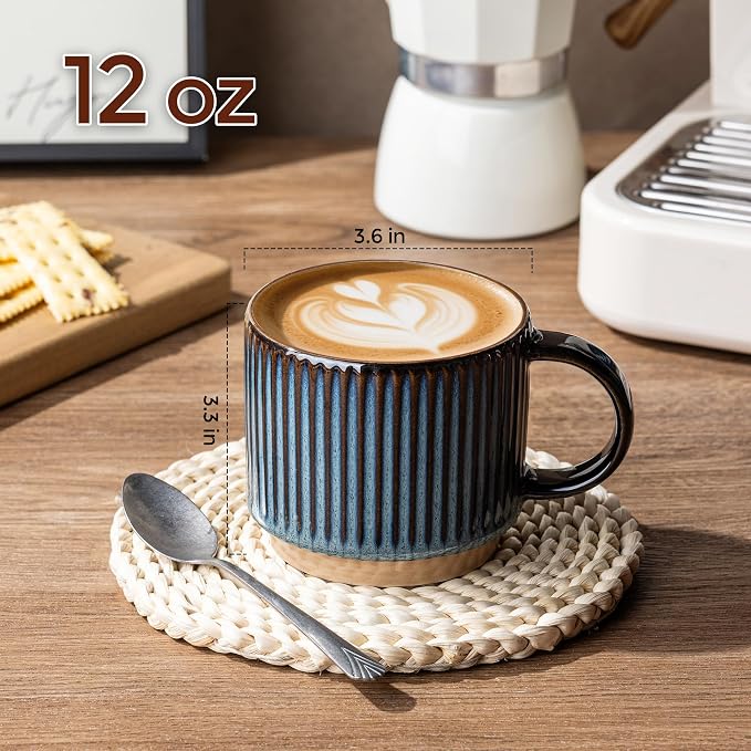 GBhome 12 OZ Stackable Coffee Mugs Set of 6, Ceramic Coffee Cups Set | 3 - Image 3
