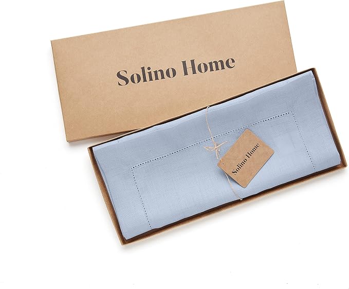 Solino Home 100% Pure Linen Table Runner Sky Blue Hemstitch, 14 x 90 in | - Image 5