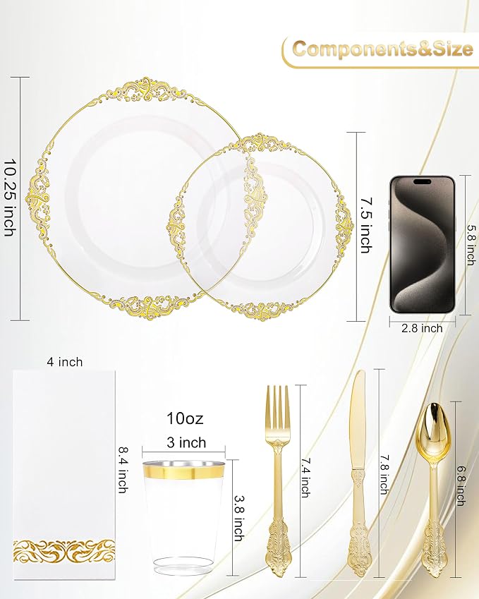 Nervure 175Pcs Clear Plastic Plates, Plastic Dinnerware Set - Image 3