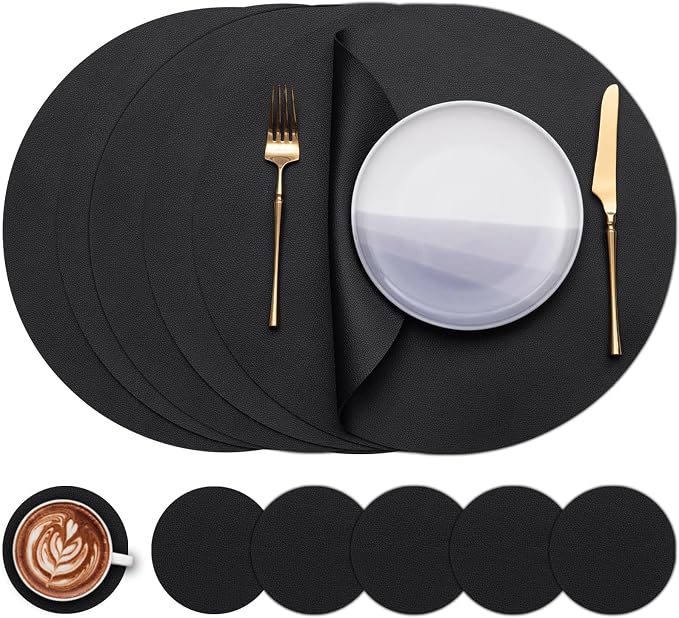 Myir JUN 15 Inches Round Placemats Set of 6 Faux Leather Place Mats | by MyirJUN