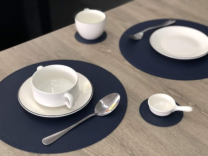Set of 8 Faux Leather Round Placemats and Coasters, Coffee Mats Kitchen Table - Image 4