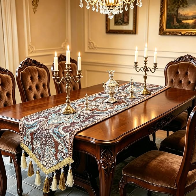 Dining Table Runner 48" Teal Brown - Image 2
