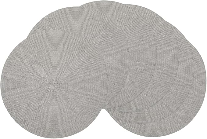SHACOS Round Braided Placemats Set of 6 Thick Fabric Circle Grey Place Mats by SHACOS