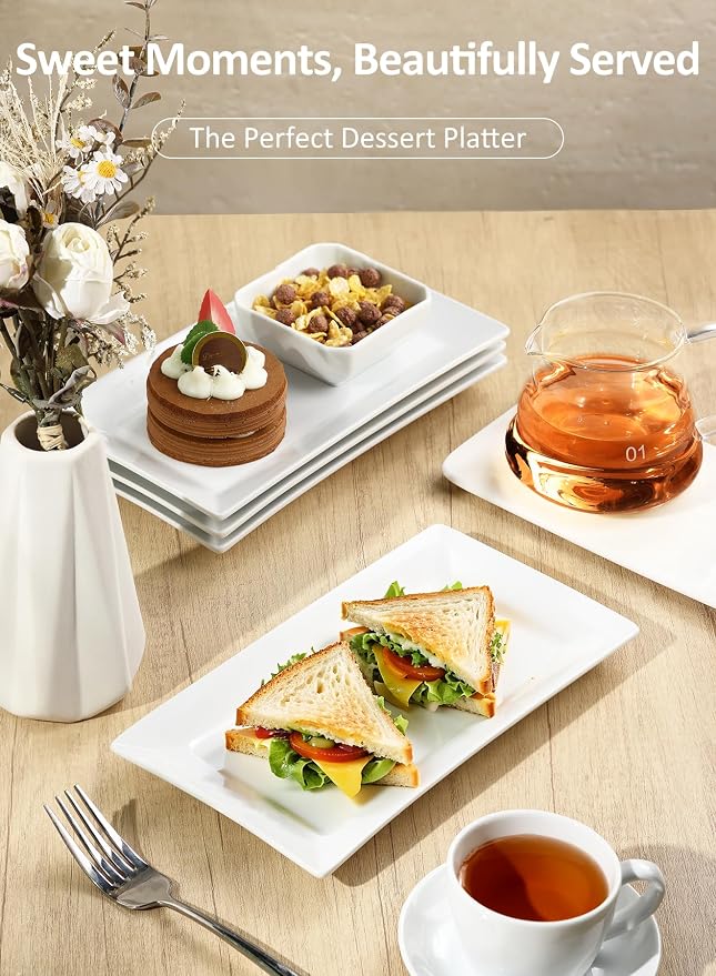Porcelain Rectangular Dinner Platters, 9.75 Inch Rectangle Serving Plates - Image 5