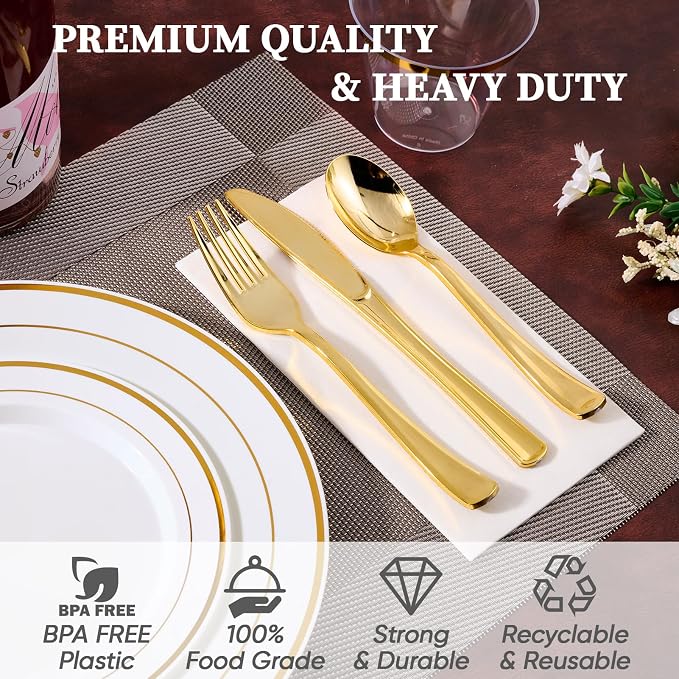 FOCUSLINE 600 Ct Gold Dinnerware Set - Image 3