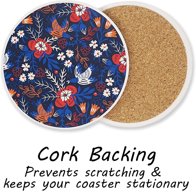 AD Set of 6 Coasters for Drinks Absorbing Round Ceramic Stone Coaster - Image 4