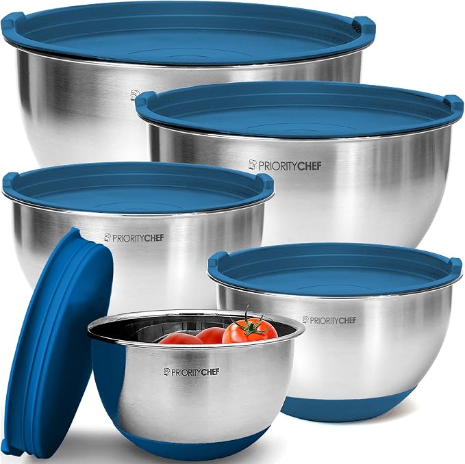 Premium Mixing Bowls With Airtight Lids Set, Thicker Stainless Steel Mixing by PriorityChef