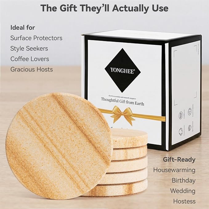 Natural Sandstone Coasters Set of 6, Heat Resistant, Scratch-Resistant - Image 7