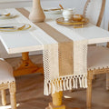 EMMTEEY Boho Table Runner with Tassels 72 Inches Long, Cream Brown | Handmade by EMMTEEY