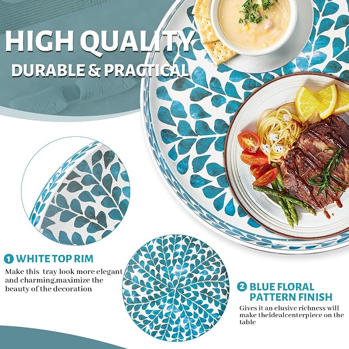 Plastic Serving Tray with Handles, CircleOttoman Tray, Sticker Tray with Leaf - Image 4