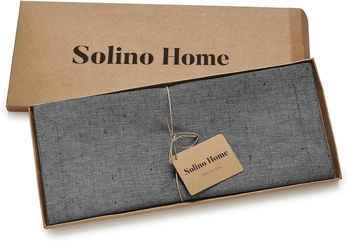Solino Home 100% Pure Linen Table Runner Charcoal Grey, Athena 14 x 132 in | - Image 5