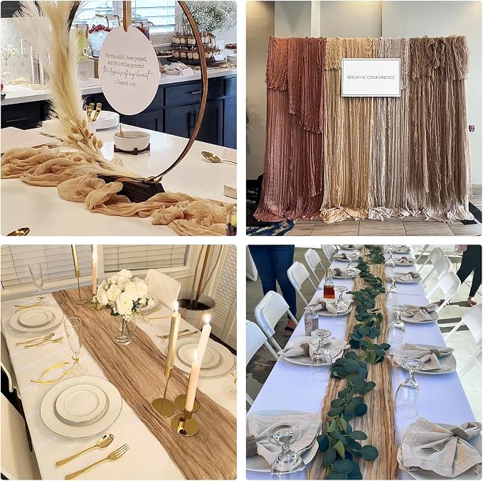 10 Pack Nude Cheesecloth Table Runner 6FT Boho Gauze Fabric Table Runner - Image 7