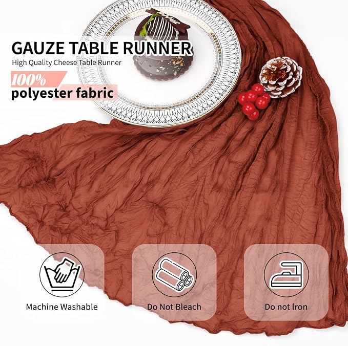 4 Pack Terracotta Cheesecloth Table Runner 10Ft, Fall Table Runner 21.5 x 120 - Image 7
