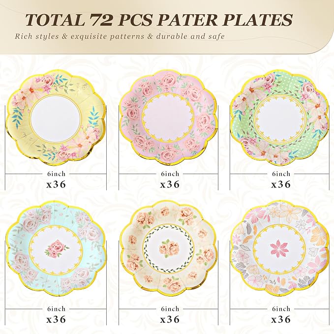 72 Pcs 6 Inch Floral Paper Plates - Image 2