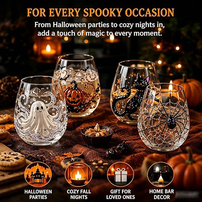 3D Halloween Artisan Glassware Collection, Gothic Halloween Glass Cups - Image 5