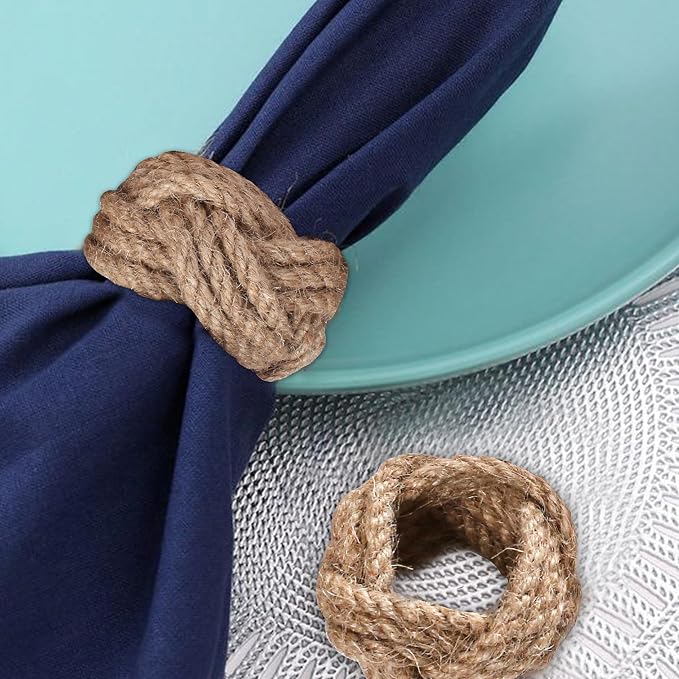 Lightnpro Jute Napkin Rings Set of 12, Classic Hand Woven Napkin Holders - Image 7