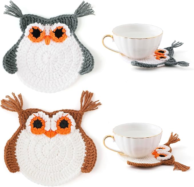 Crochet Animal Coasters, Handmade Owl Coasters by VaneOak